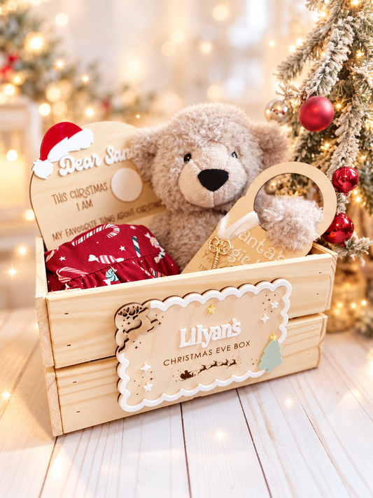 Personalized Christmas Eve Crate and Plaque | Wooden Christmas Eve Box for kids