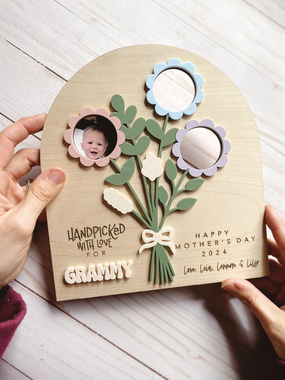 Handpicked With Love Flower Photo Frame | Flower Bouquet Photo Sign | Mother's Day Gift | Gift for Mom