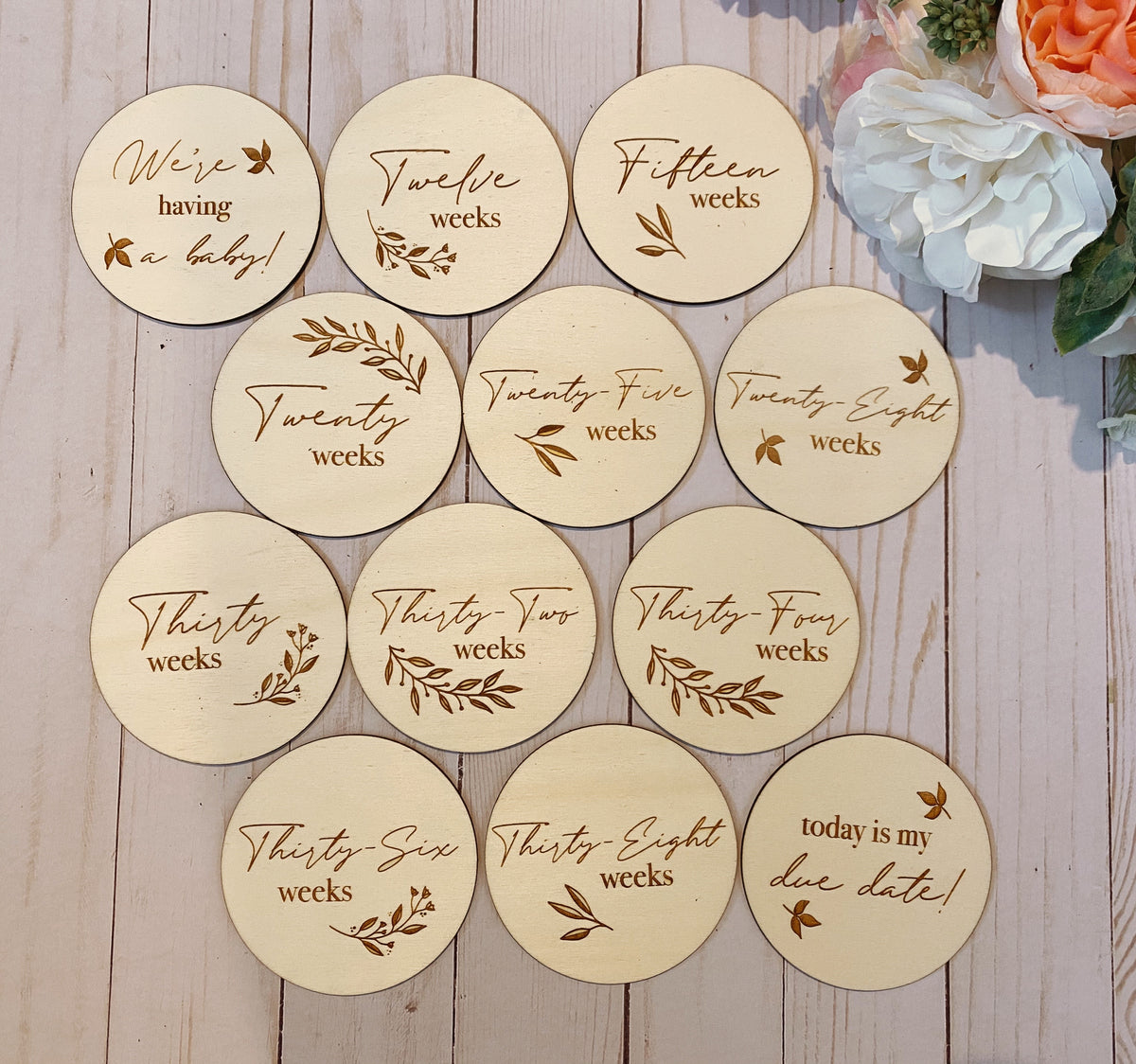 Engraved Pregnancy Milestone Rounds