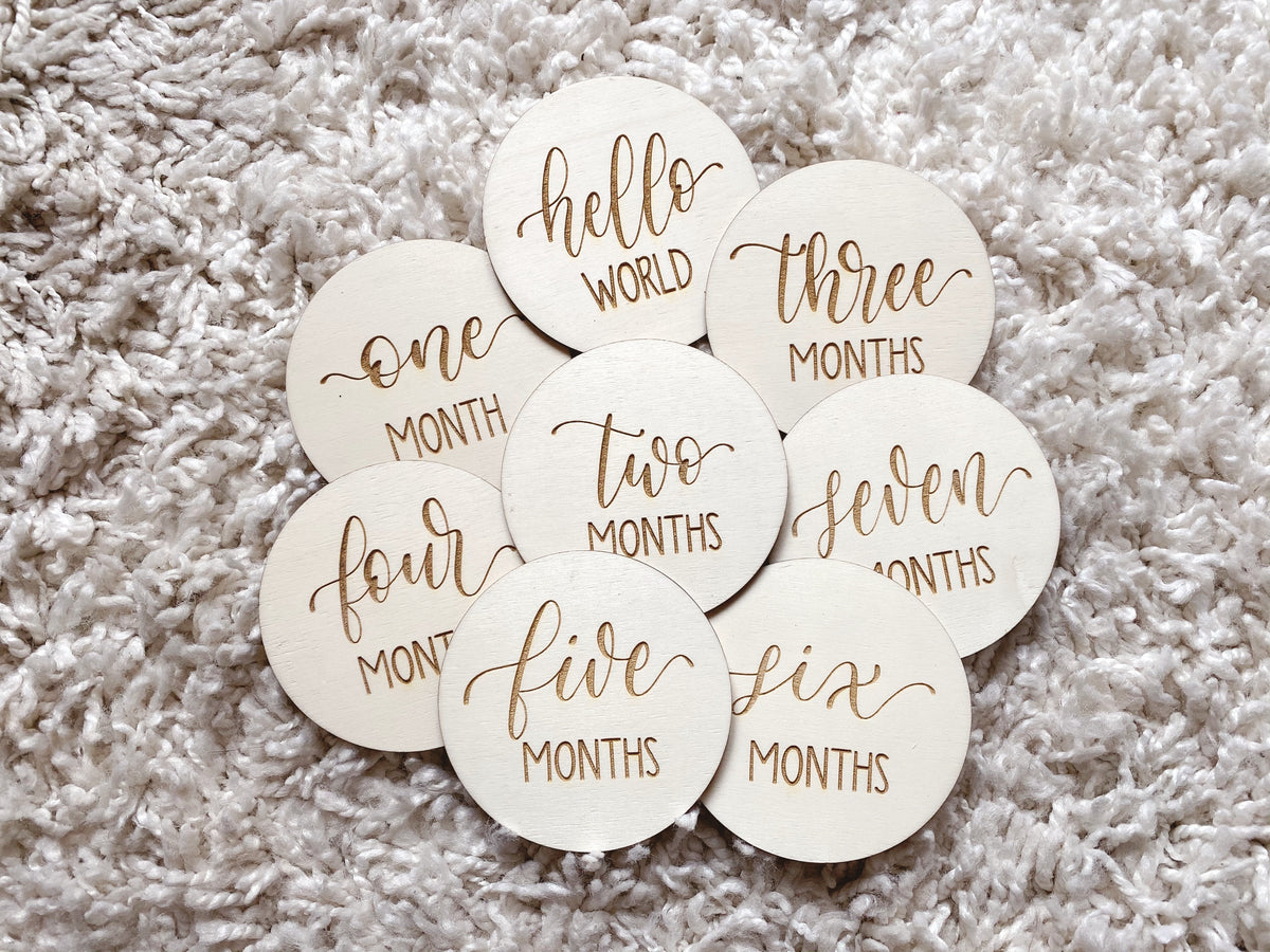 Engraved Wooden Baby Milestone Rounds
