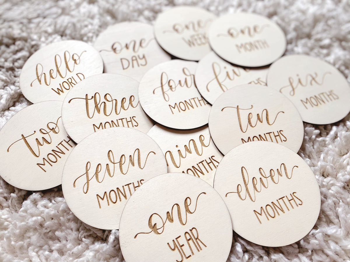 Engraved Wooden Baby Milestone Rounds