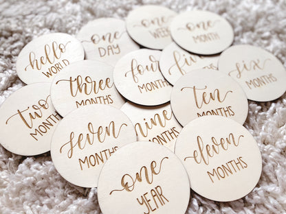 Engraved Wooden Baby Milestone Rounds