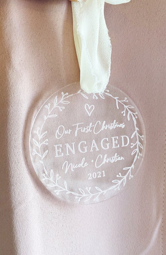 First Christmas Engaged Round Christmas Ornament